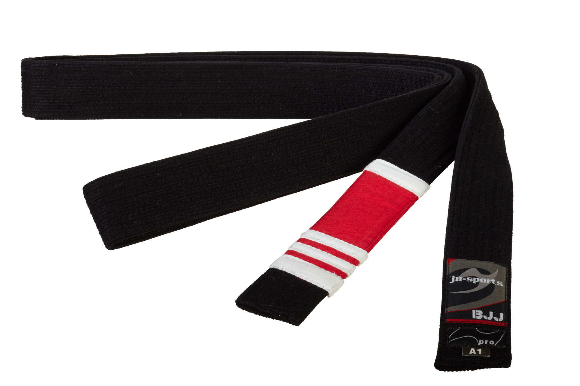 BJJ Premium belt pearl black - Main Professor - red bar - white edges - 2nd degree 