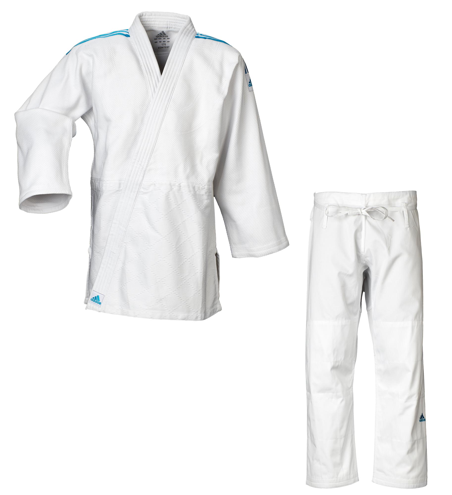 adidas Judo Anzug Contest weiB blaue Streifen J650