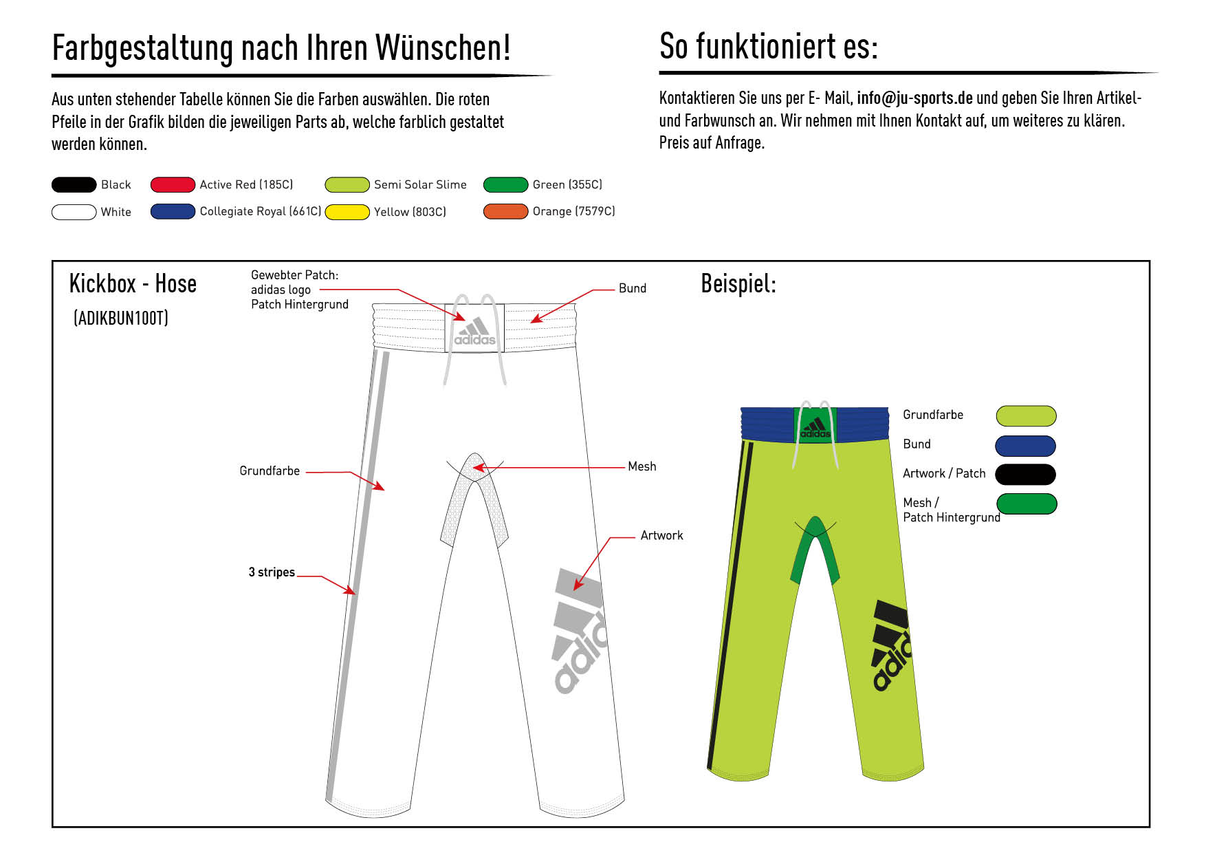 Ju Sports adidas Kickbox-Hose nach Kundenwunsch, adiKBUN100T