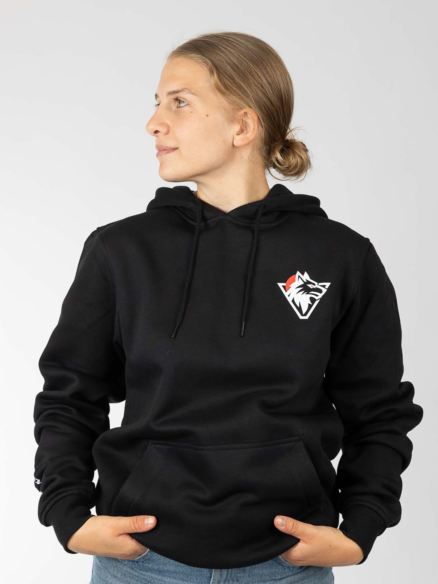 hoodie, schwarz, pullover, logo, tasche