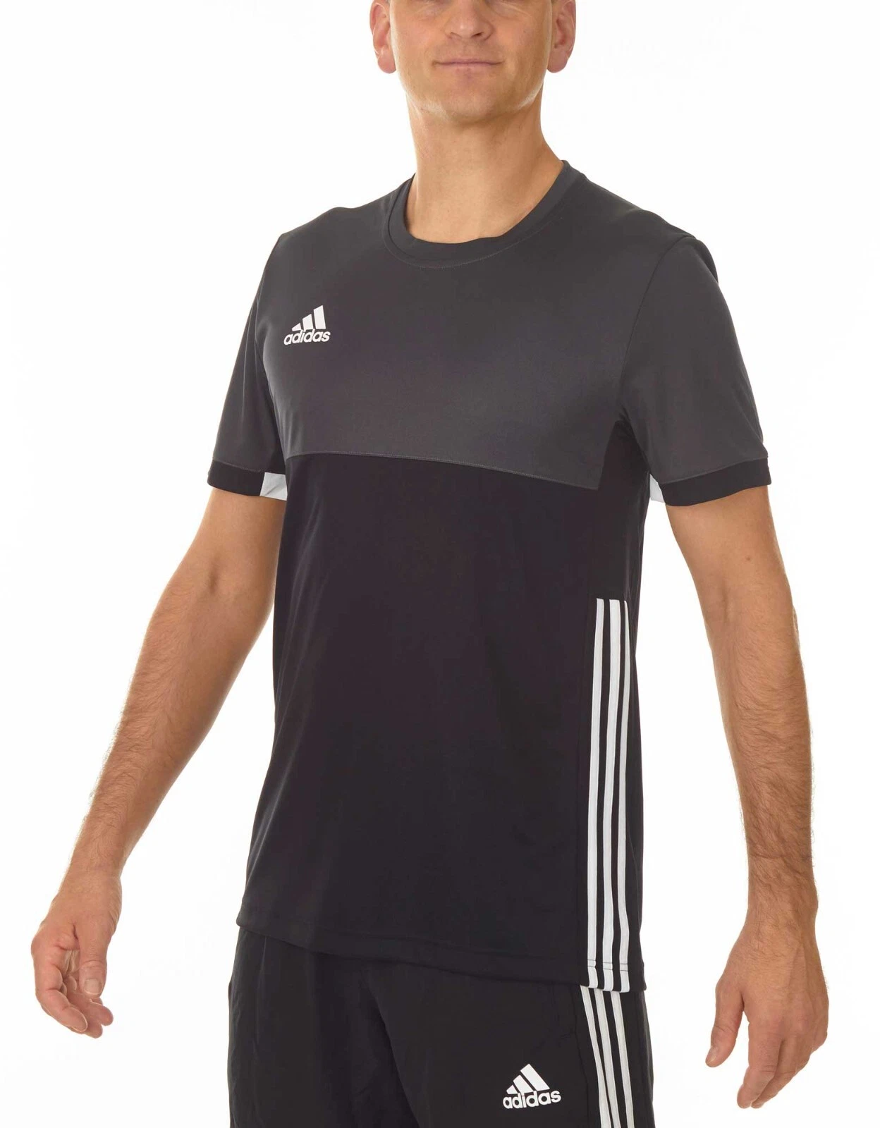 T-Shirt, Adidas-Logo auf der Brust, Kurzarm, Zweifarbig grau-schwarz, Sportbekleidung