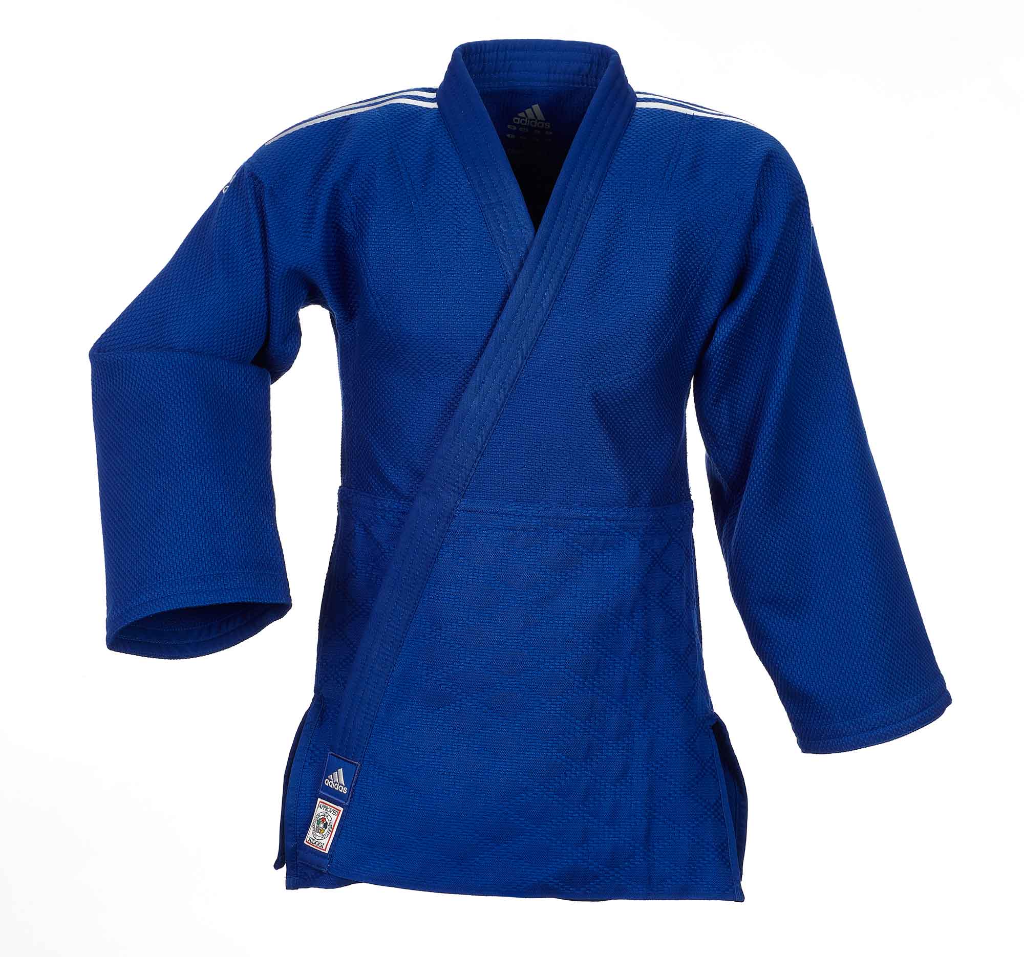 adidas Judoanzug CHAMPION II IJF slim cut, blau/weiße Streifen, JIJFBS