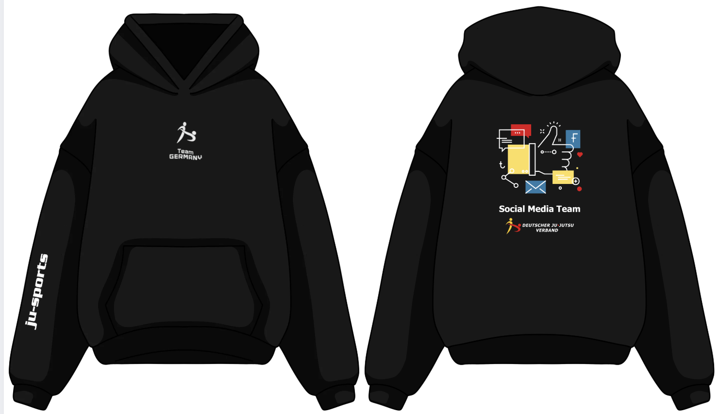 Hoodie, schwarz, Vorne Tasche, bedruckt, lange Ärmel