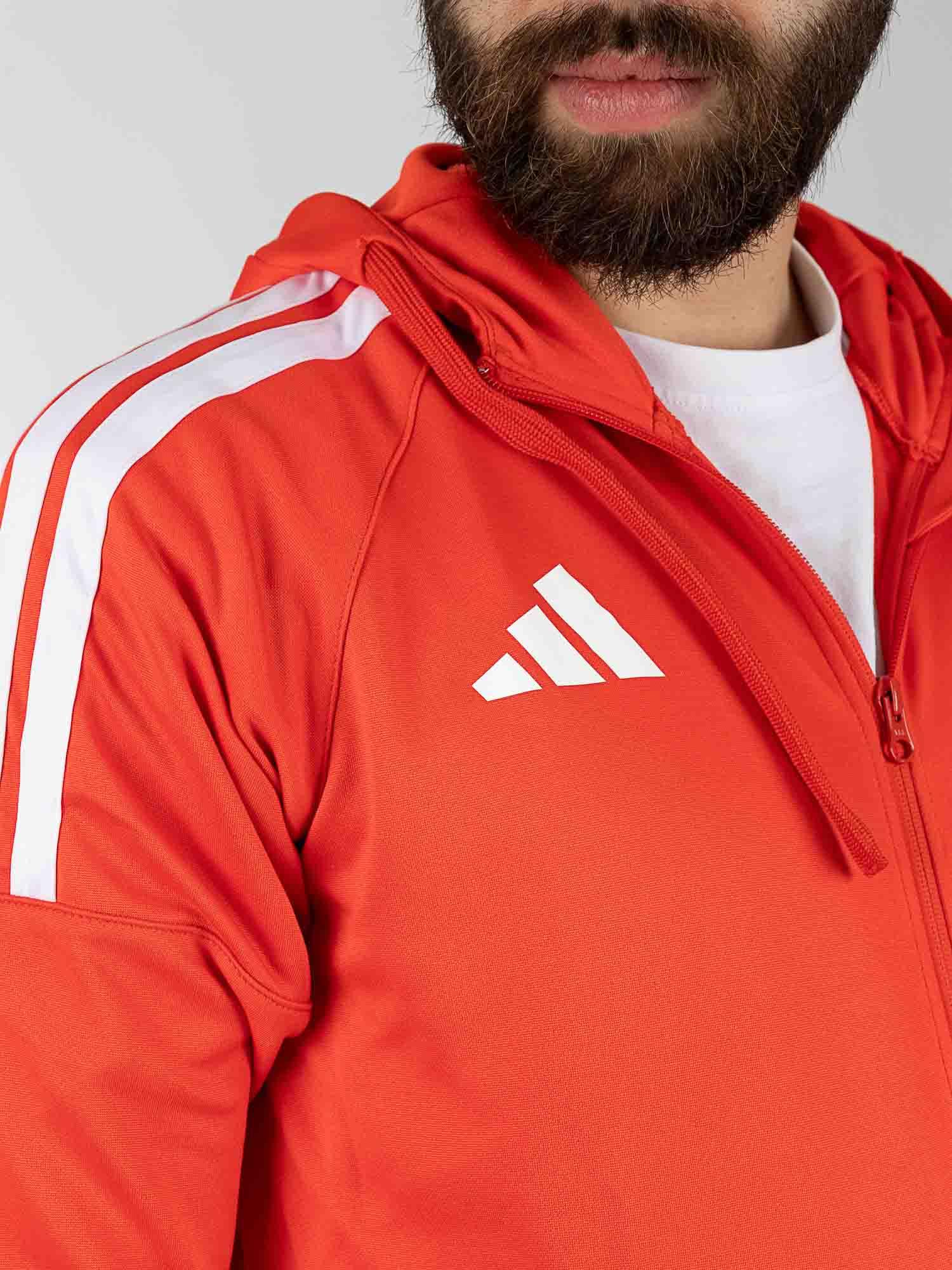 Hoodie, Reißverschlussjacke, Orange, weißer Streifen, Logo