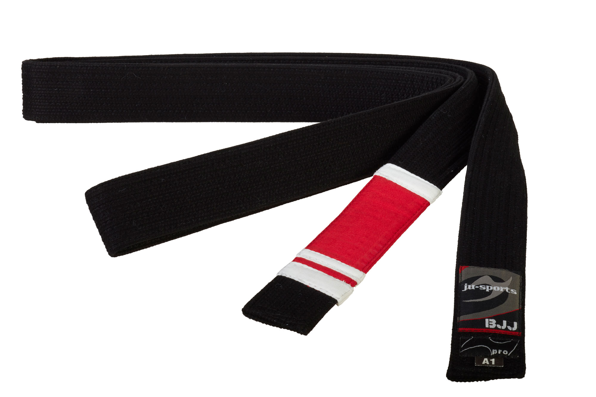 BJJ Premium belt pearl black - Main Professor - red bar - white edges - 1st degree