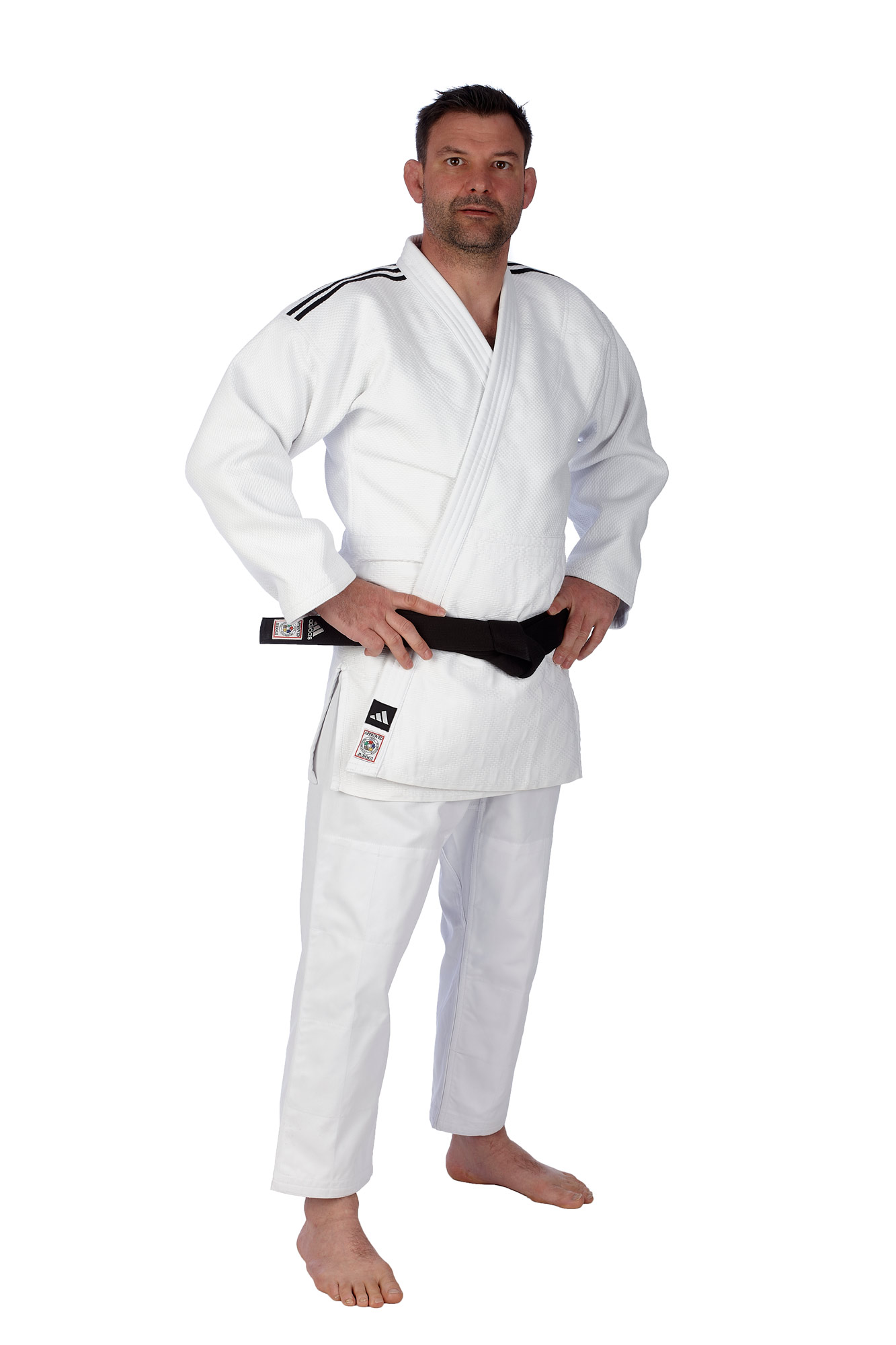 adidas Judoanzug CHAMPION III IJF - Model 2 weiß/schwarze Streifen JIJF