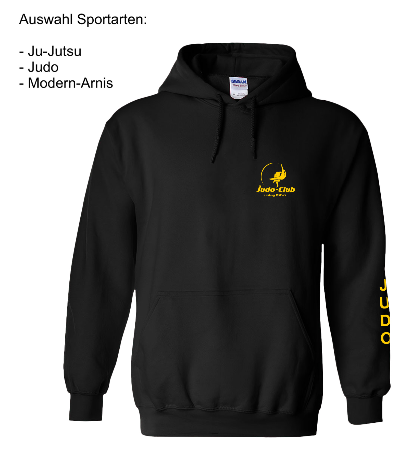 Hoodie Judo Club Limburg mit Armdruck Sportart
