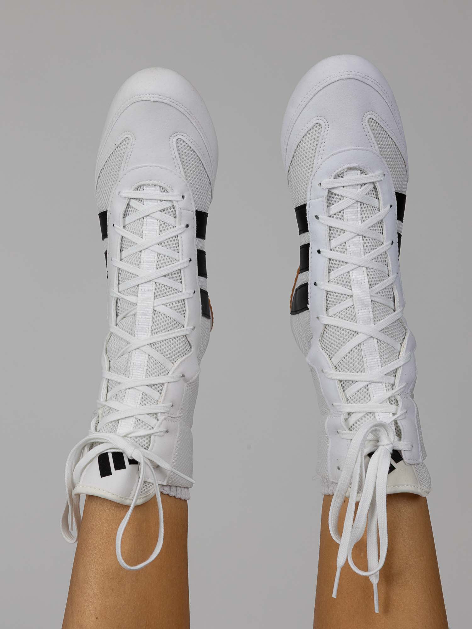 weißes sneaker, hohe Stiefel-Optik, Mesh-Einsätze, Lace-up, Schuhe mit Schnürsenkeln