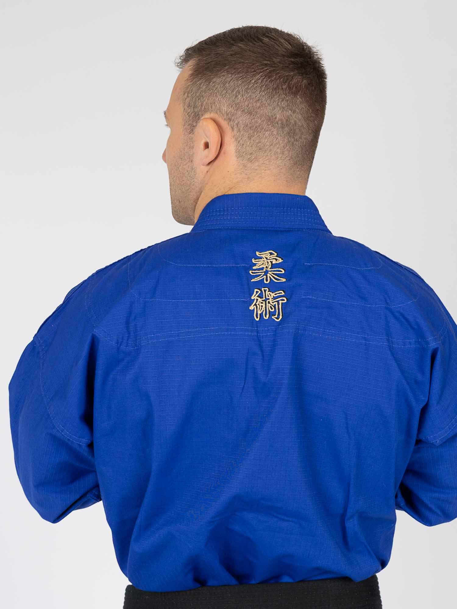 Judo Gi, Blau, Rückenprint, Gürtel, Hemd