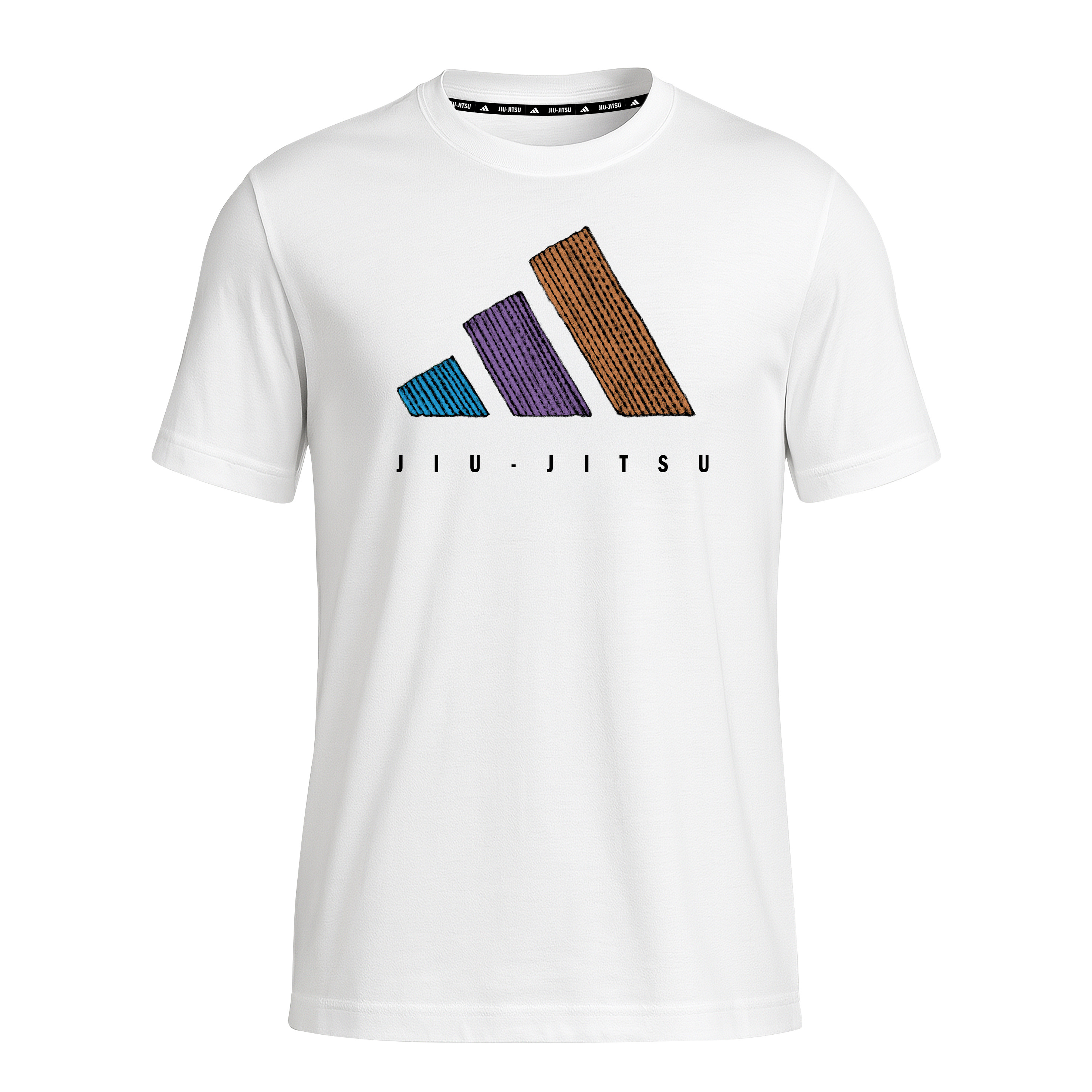 Tee, T-Shirt, Weiß, bunte Streifen, Jiu-Jitsu
