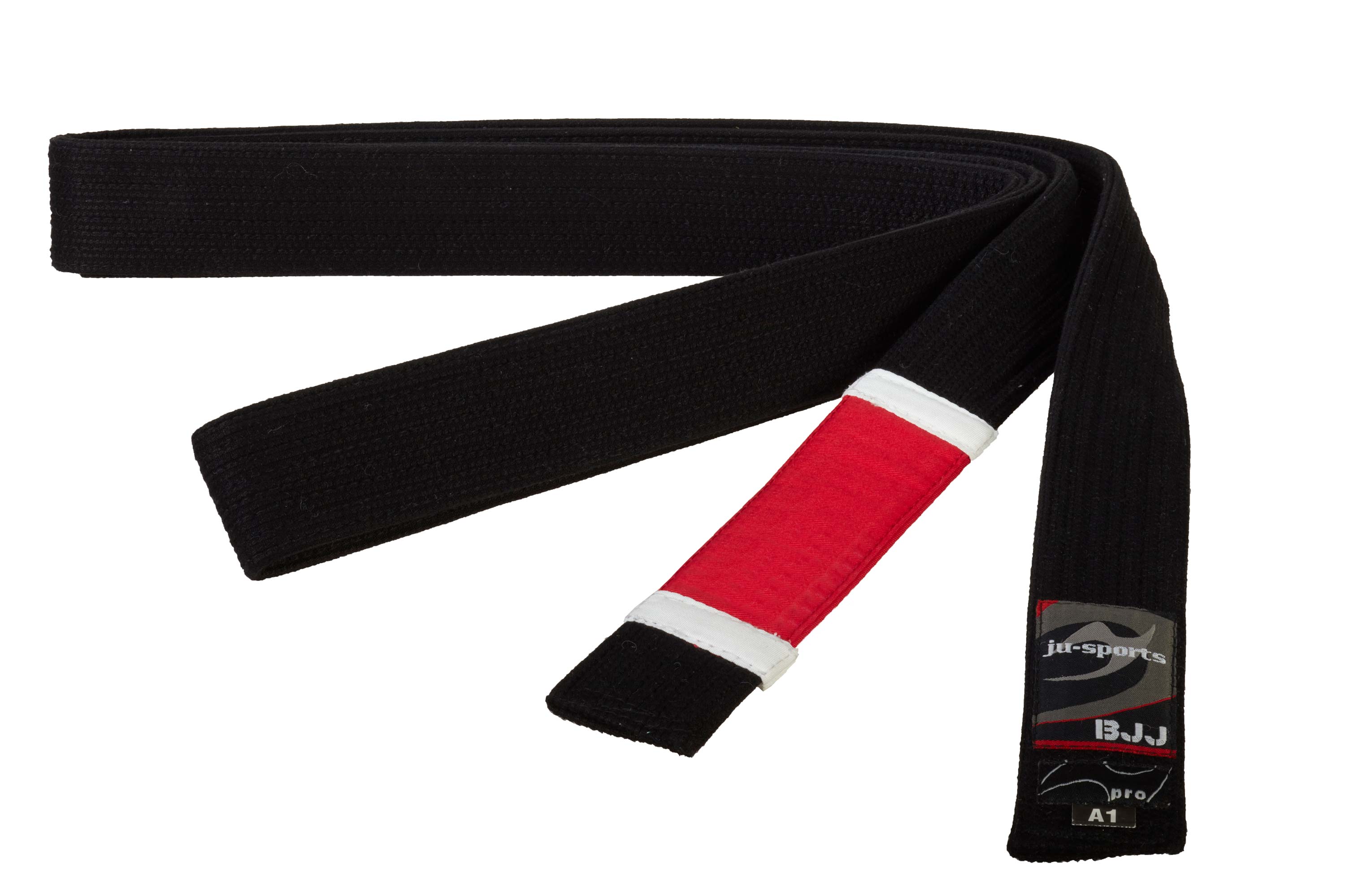 BJJ Premium belt pearl black - Main Professor - red bar - white edges