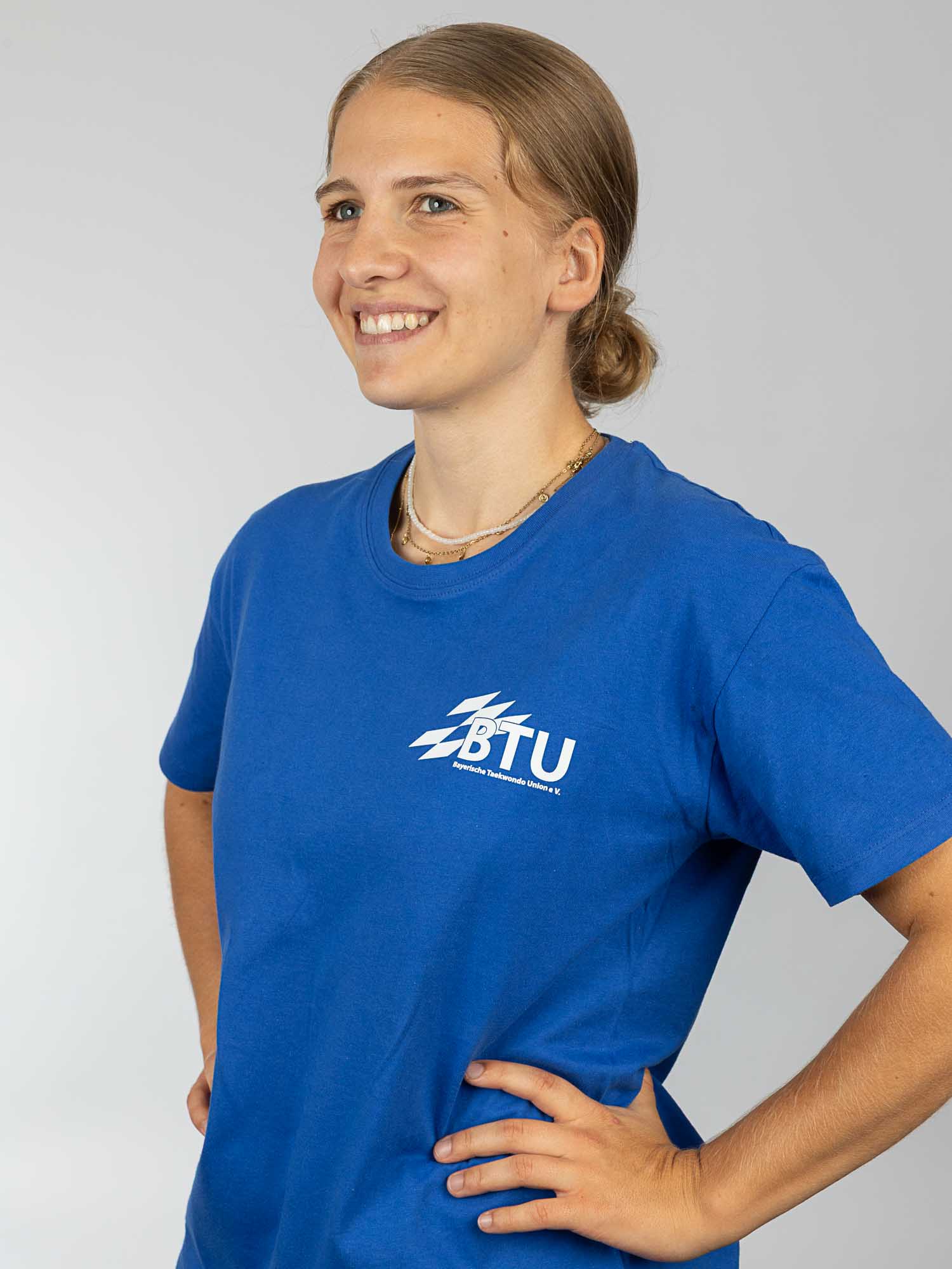 t-shirt, blau, kurzarm, Logo, BTU