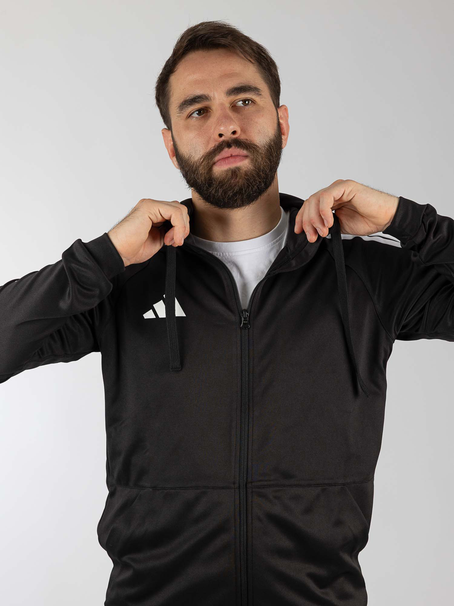 hoodie, Reißverschlussjacke, schwarz, Kordelzug, Ärmel-Logo
