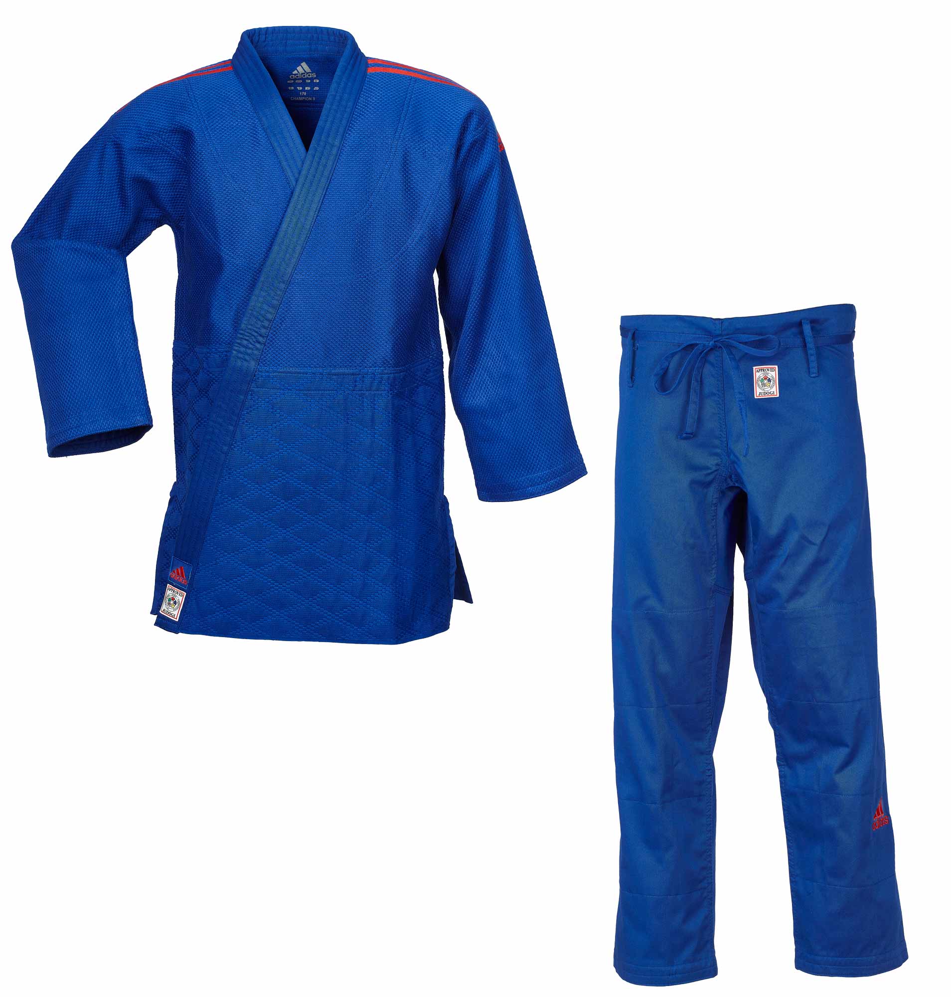 adidas Judoanzug CHAMPION II IJF, blau/rotes Logo, JIJF